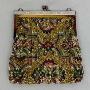 Vintage Beaded Safram Purse with Metal Clasp Lined in Satin
